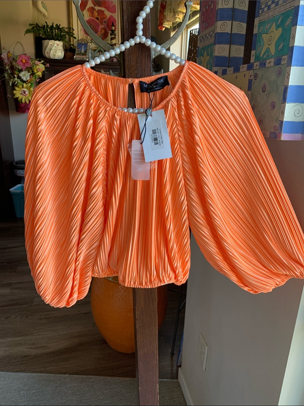NWT Mink Pink Orange Sherbert Pleated Livia Crop Top Size XS